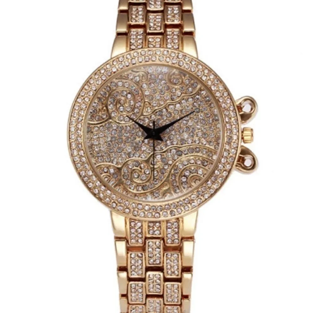 Hip Hop CZ Stone Paved Gold Stainless Steel Sparkling with Rhinestones Unisex
